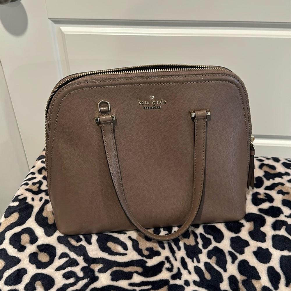 kate spade taupe brown leather satchel